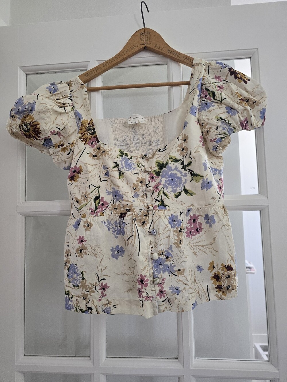 ANTHROPOLOGIE Peplum Puff Sleeve Square Neck French Country Floral Blouse NWOT - Picture 7 of 15